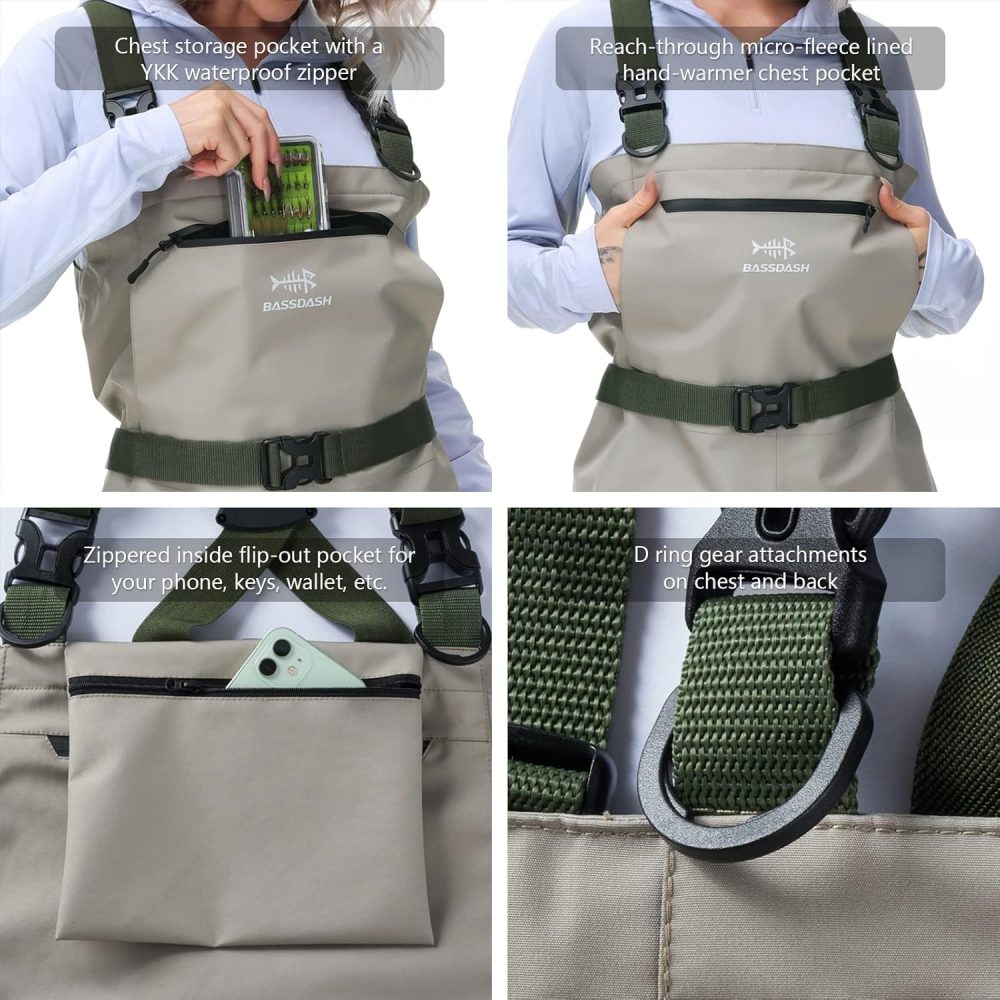 BASSDASH IMMERSE Women’s Breathable Stocking Foot Fishing Waders Waterproof Lightweight Chest Wader - Image 5
