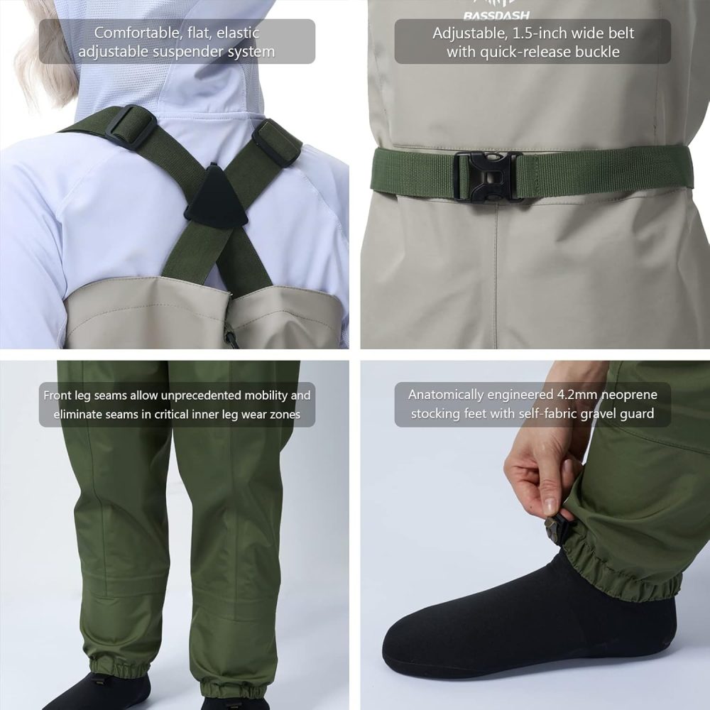 BASSDASH IMMERSE Women’s Breathable Stocking Foot Fishing Waders Waterproof Lightweight Chest Wader - Image 6